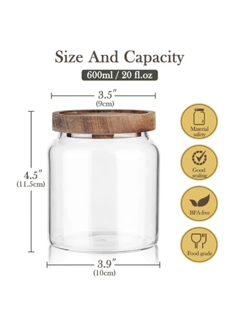 Glass Storage Container Airtight Food Jars Kitchen Canister with Wood Lids,20 Oz